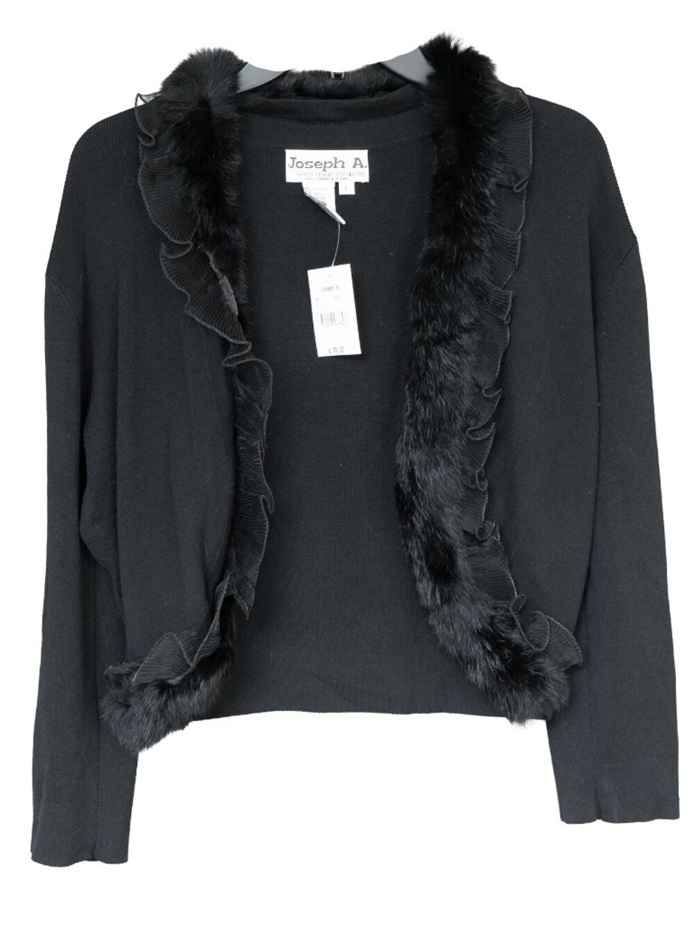 Vintage Y2k Cardigan Black Silk Blend Ruffle Fur Detail Cropped Half Sleeve Knit - Picture 3 of 9